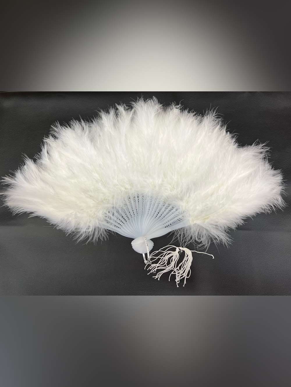 White Feather Hand Fan with Tassel - Women Accessories